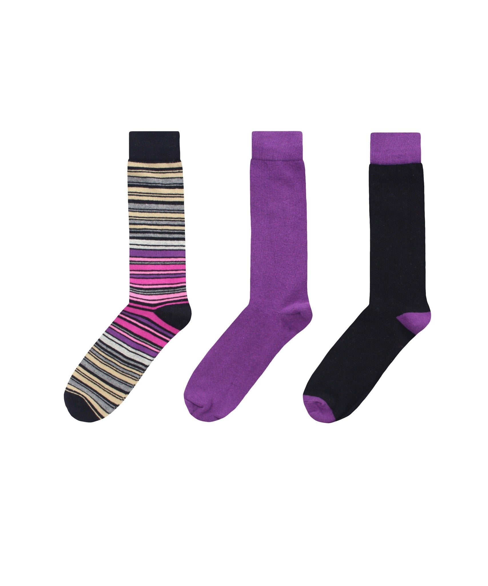 Striptrast Cotton Blend Crew Sock 3 Pack : Color: Black/Fushia