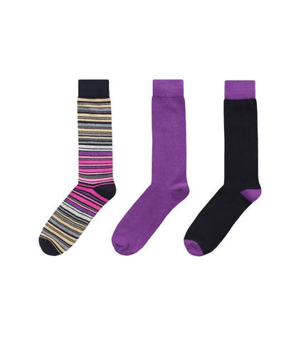 Striptrast Cotton Blend Crew Sock 3 Pack : Color: Black/Fushia