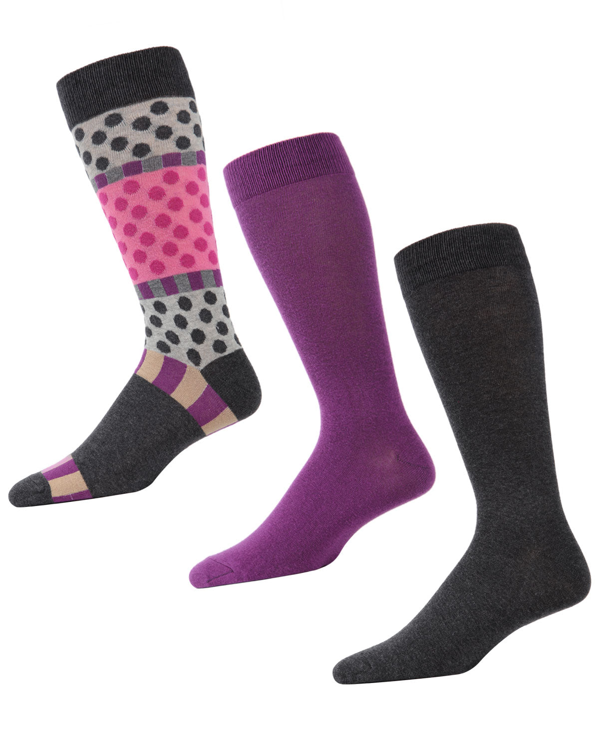 Polka Dash Cotton Blend Crew Sock 3 Pack : Color: Charcoal