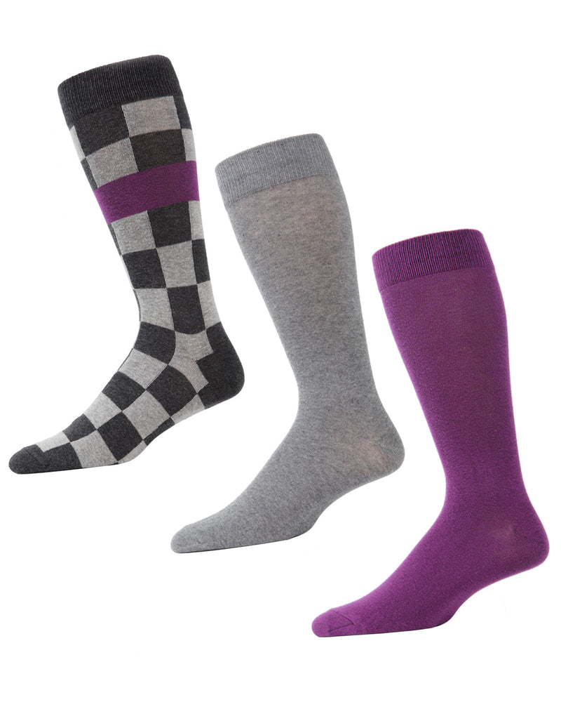 MeMoi Checkered Slash Crew Sock 3 Pack