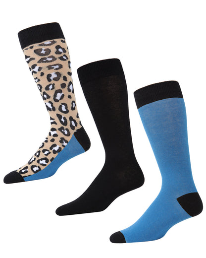 Leopard Pane Cotton Blend Crew Sock 3 Pack : Color: Black/Blue Aster
