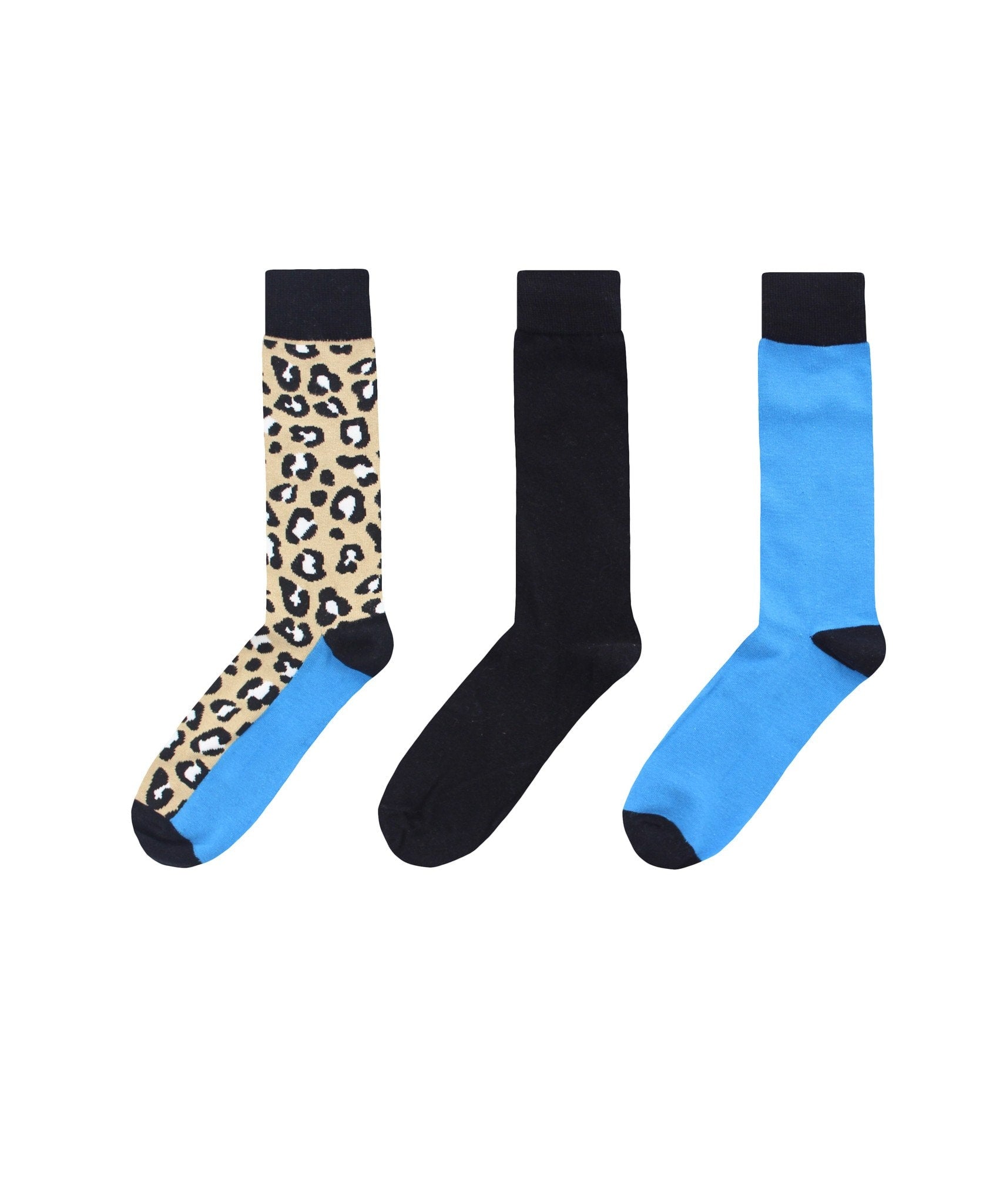 Leopard Pane Cotton Blend Crew Sock 3 Pack : Color: Black/Blue Aster