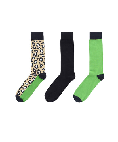 Leopard Pane Cotton Blend Crew Sock 3 Pack : Color: Black/Blue Aster