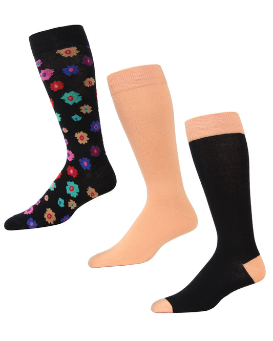 Flower Power Cotton Blend Crew Sock 3 Pack : Color: Black
