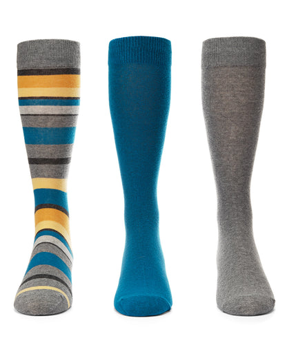 Striped Cotton Blend Crew Sock 3 Pack : Color: Gray Heather