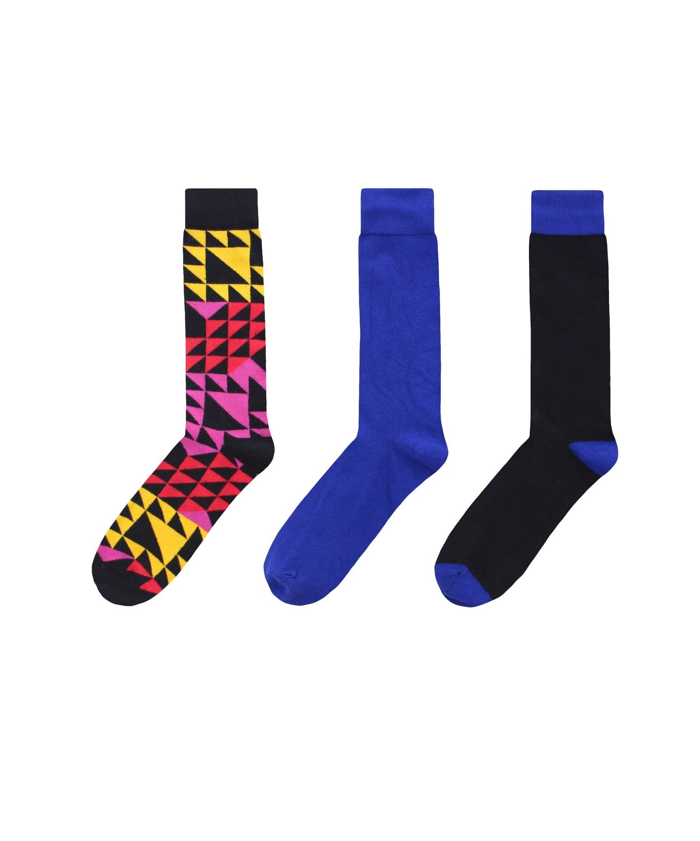 Men's 3 Pair Pack Asymmetrical Cotton Blend Crew Socks : Color: Black/Fushia
