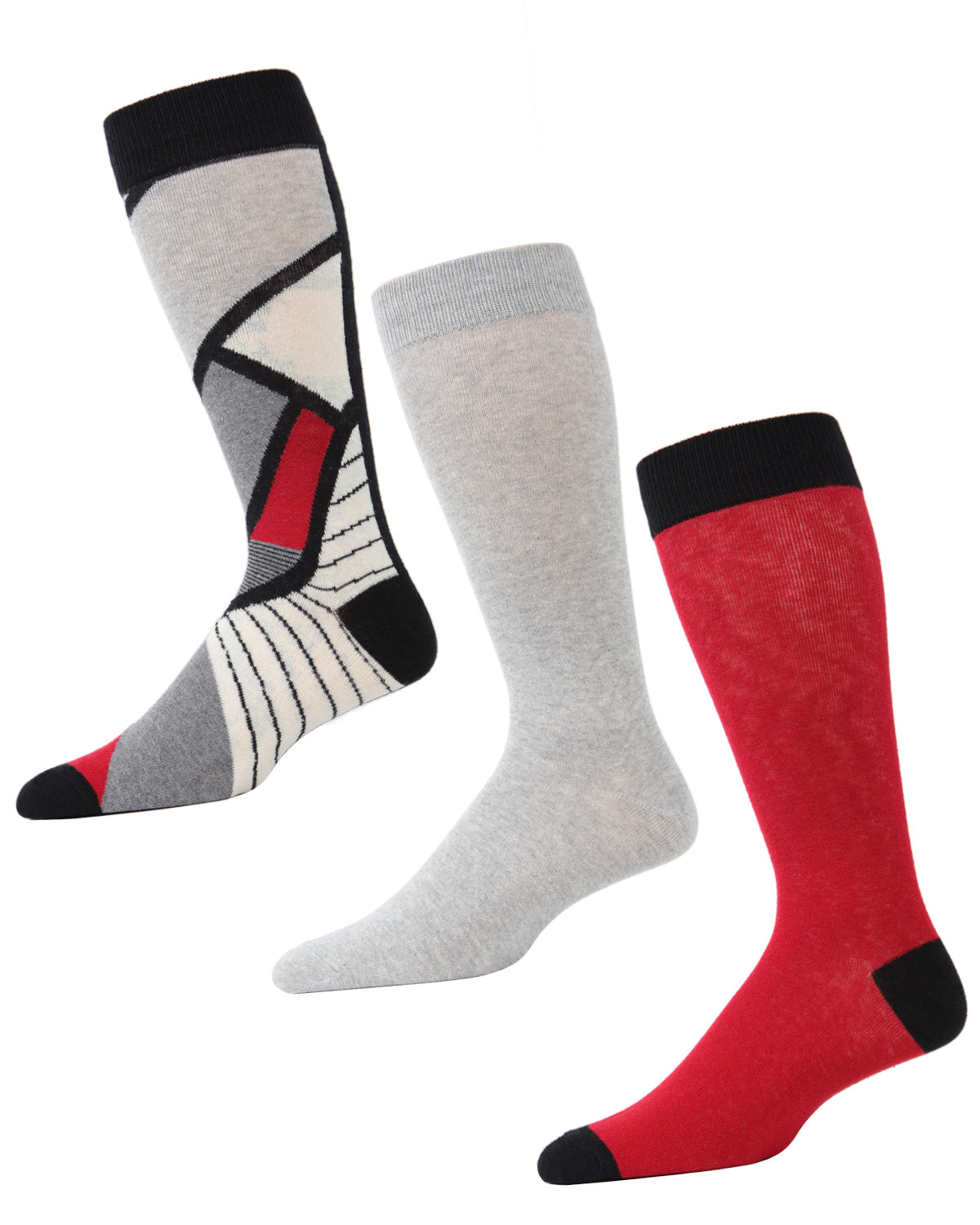 Men's Artup Cotton Blend Crew Sock 3-Pack : Color: Black/Red