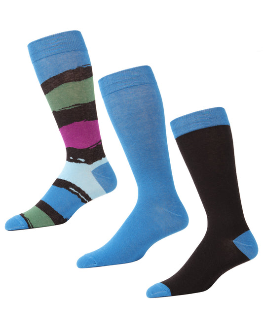 Paint Block Cotton Blend Crew Sock 3 Pack : Color: Brown/Deep Water