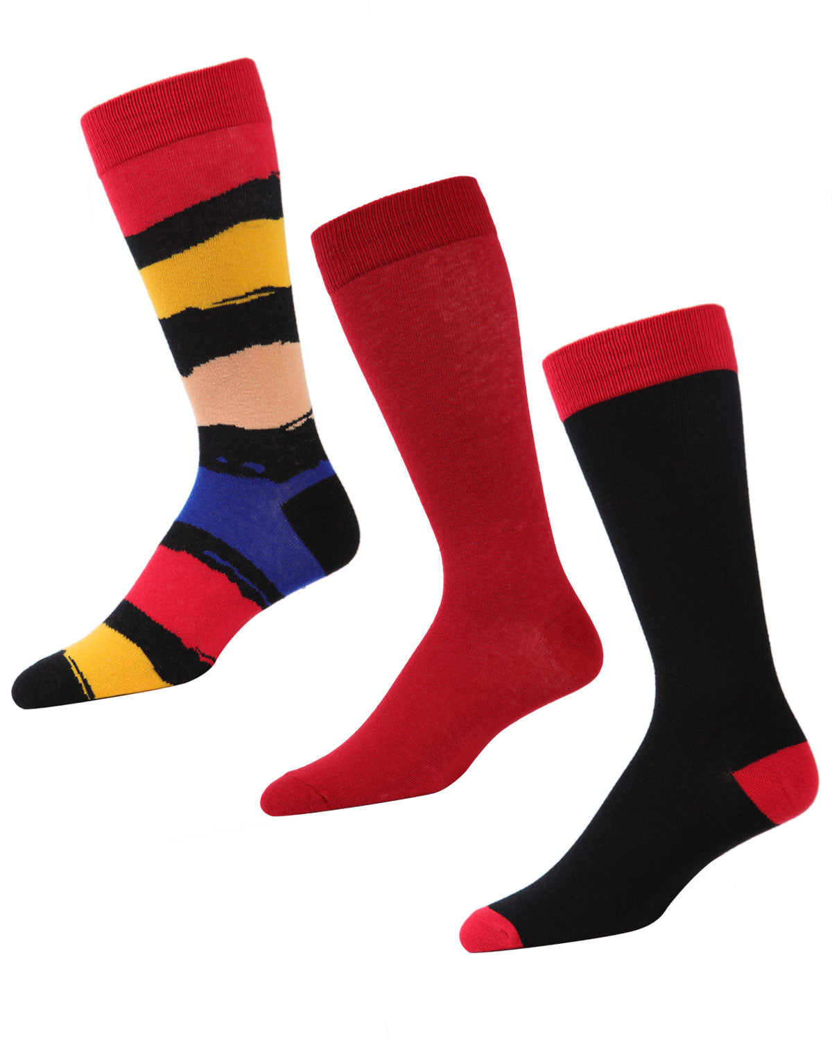 Paint Block Cotton Blend Crew Sock 3 Pack : Color: Black/Red