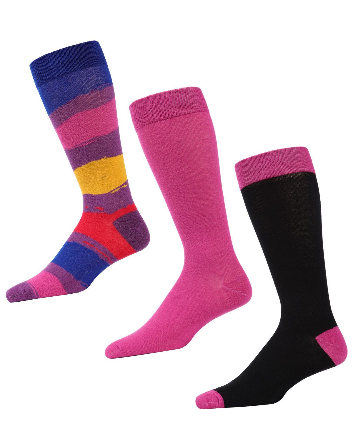 Paint Block Cotton Blend Crew Sock 3 Pack : Color: Black/Purple
