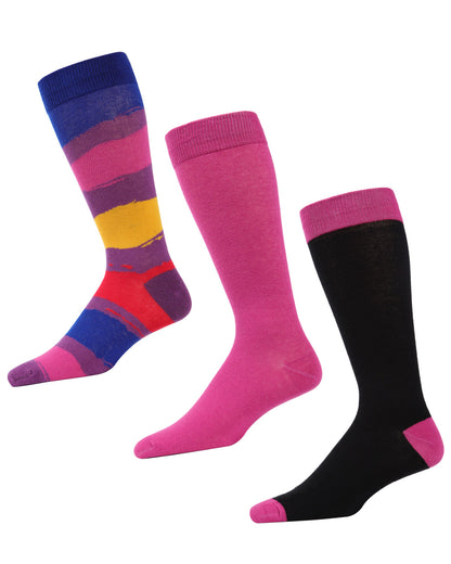 Paint Block Cotton Blend Crew Sock 3 Pack : Color: Black/Purple