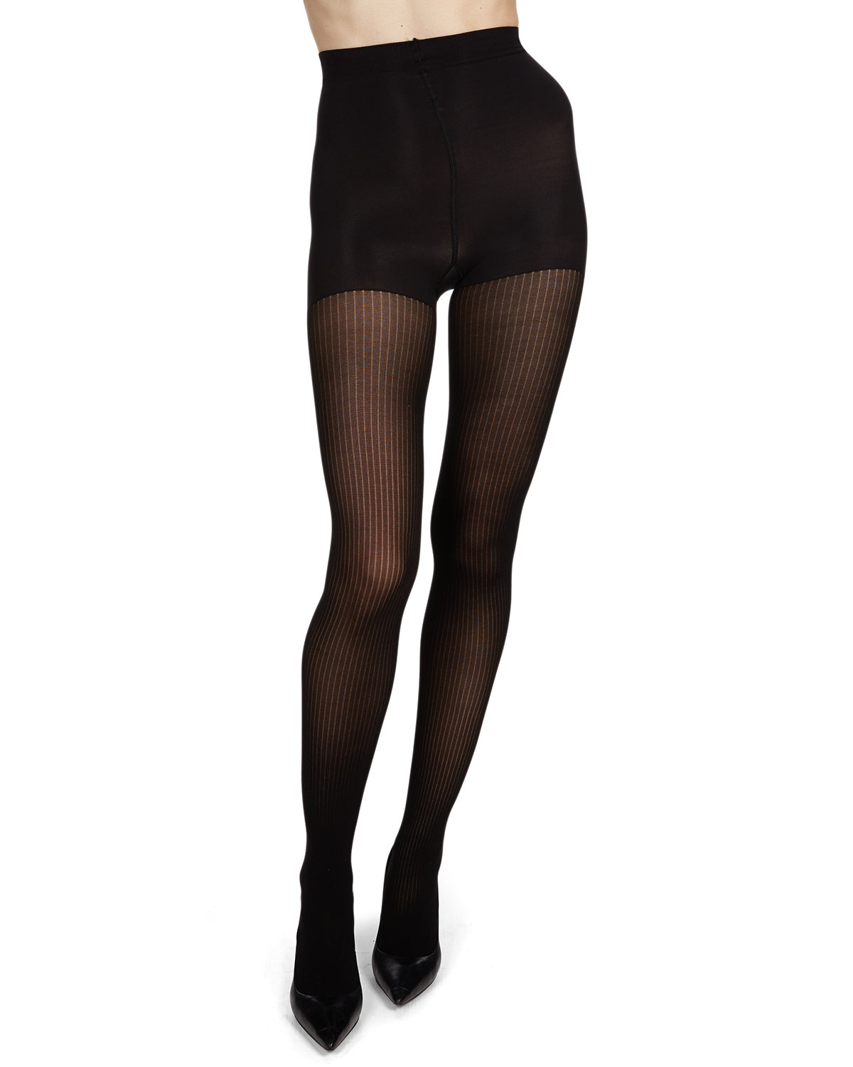 Women's Fine Ribbed Opaque Nylon Tights : Color: Black