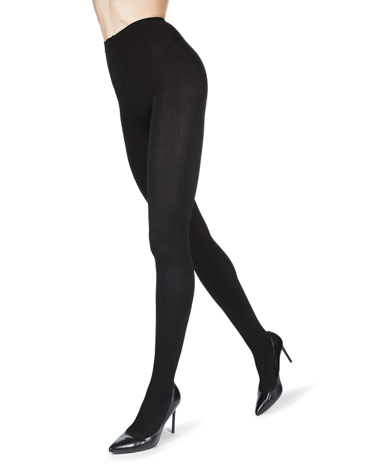 Women's Ribbed Plush Lined Fleece Opaque Winter Tights : Color: Black