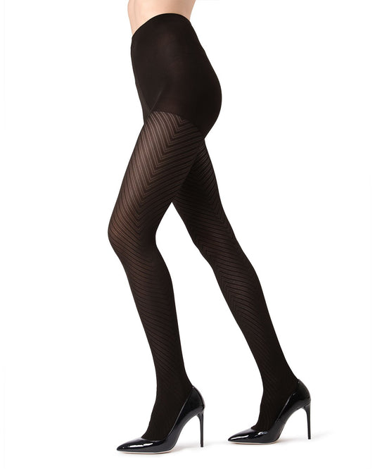 Chevron Control-Top Medium-Weight Smoothing Tights : Color: Black