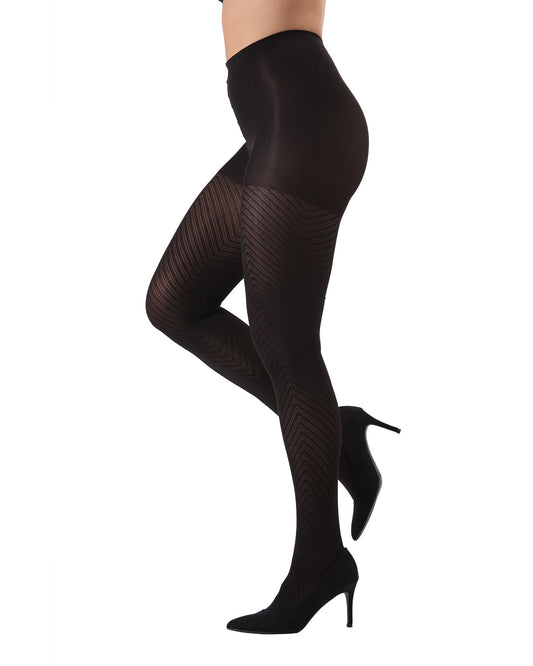 Chevron Control-Top Medium-Weight Smoothing Tights : Color: Black