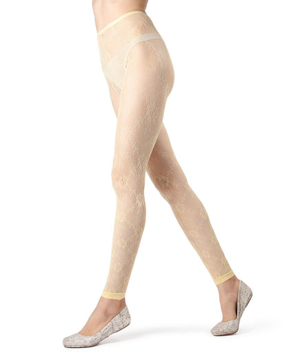 Women's Romantic Lace Nylon Footless Tights : Color: Pale Yellow