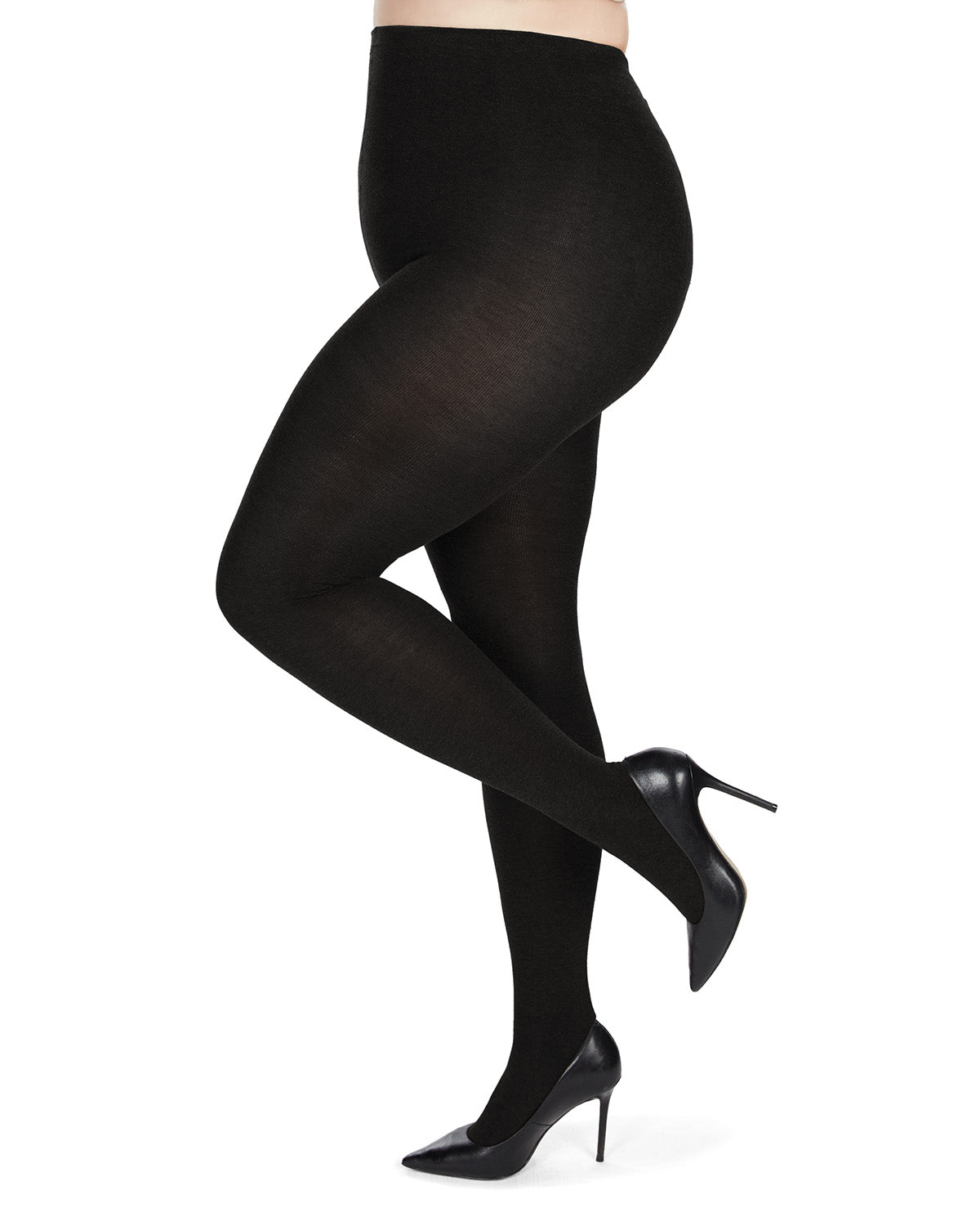 Women's Queen Size Extra Wide Basic Nylon Ribbed Tights : Color: Black