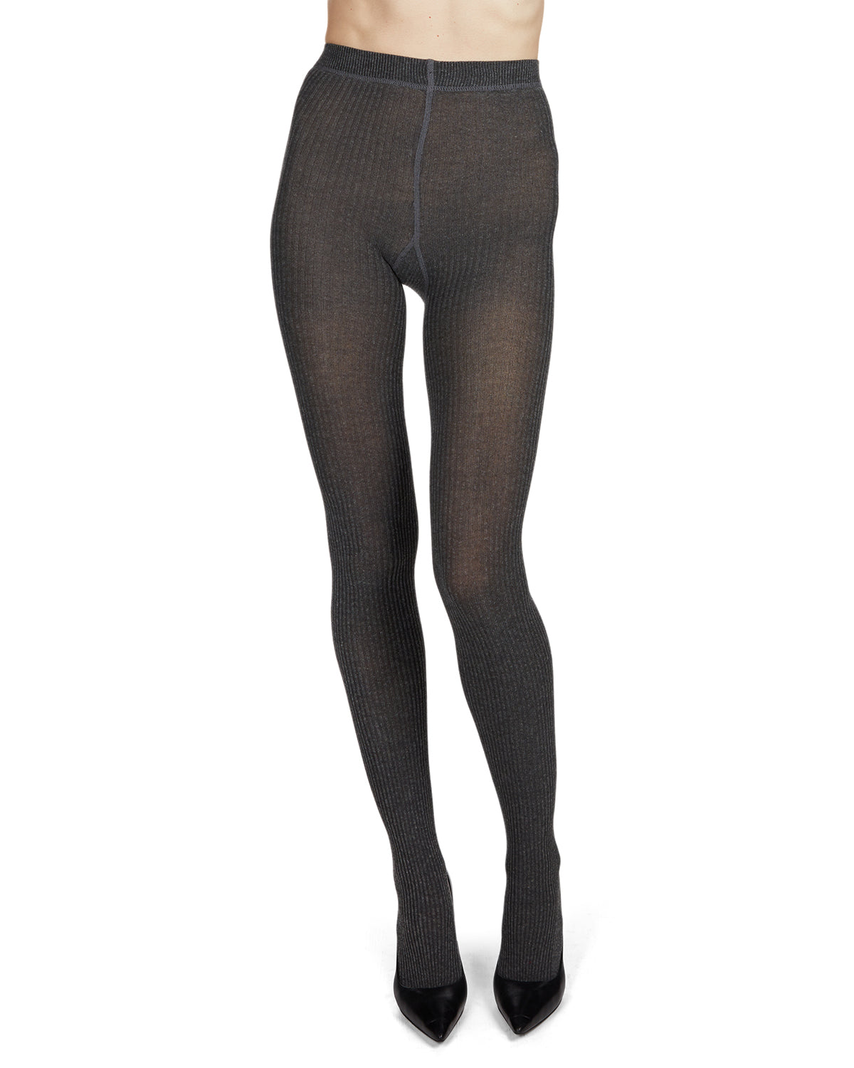 Women's Opaque Pin Ribbed Cotton Sweater Tights : Color: Dark Gray Heather