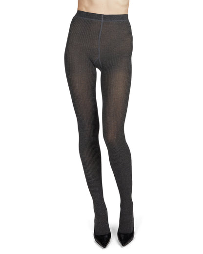 Women's Opaque Pin Ribbed Cotton Sweater Tights : Color: Dark Gray Heather