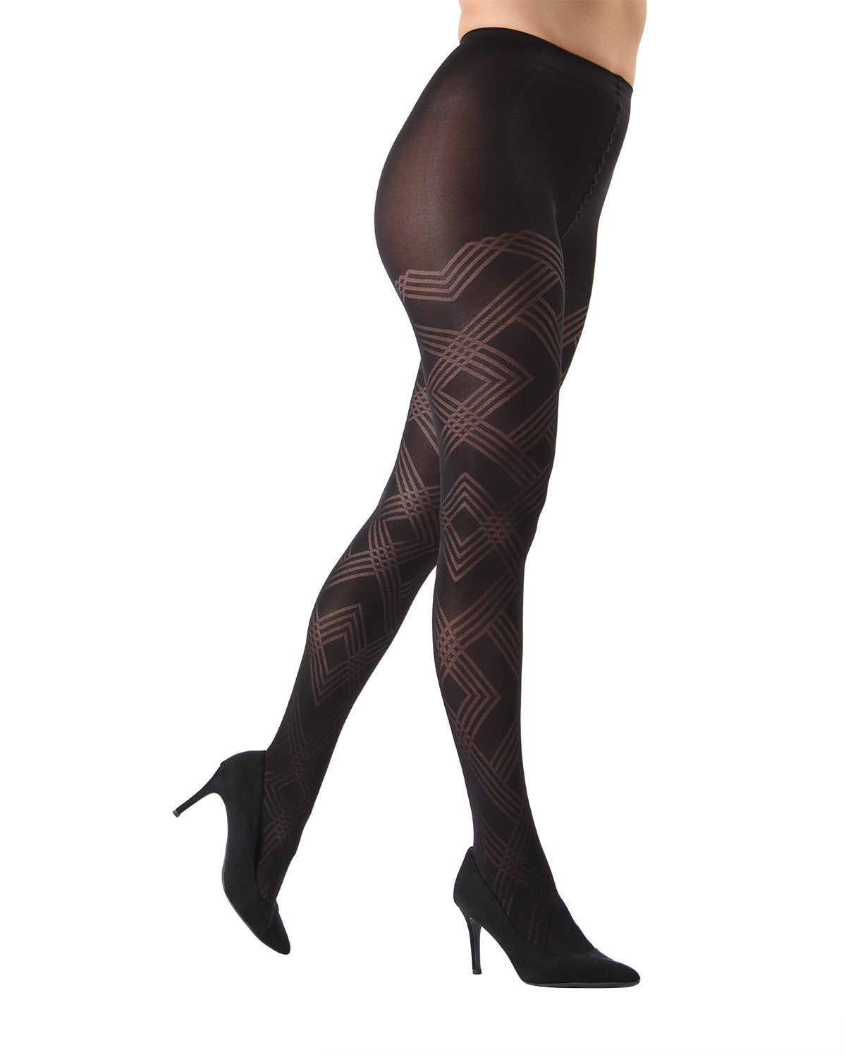 Geometric Pattern Opaque Tights : Color: Black