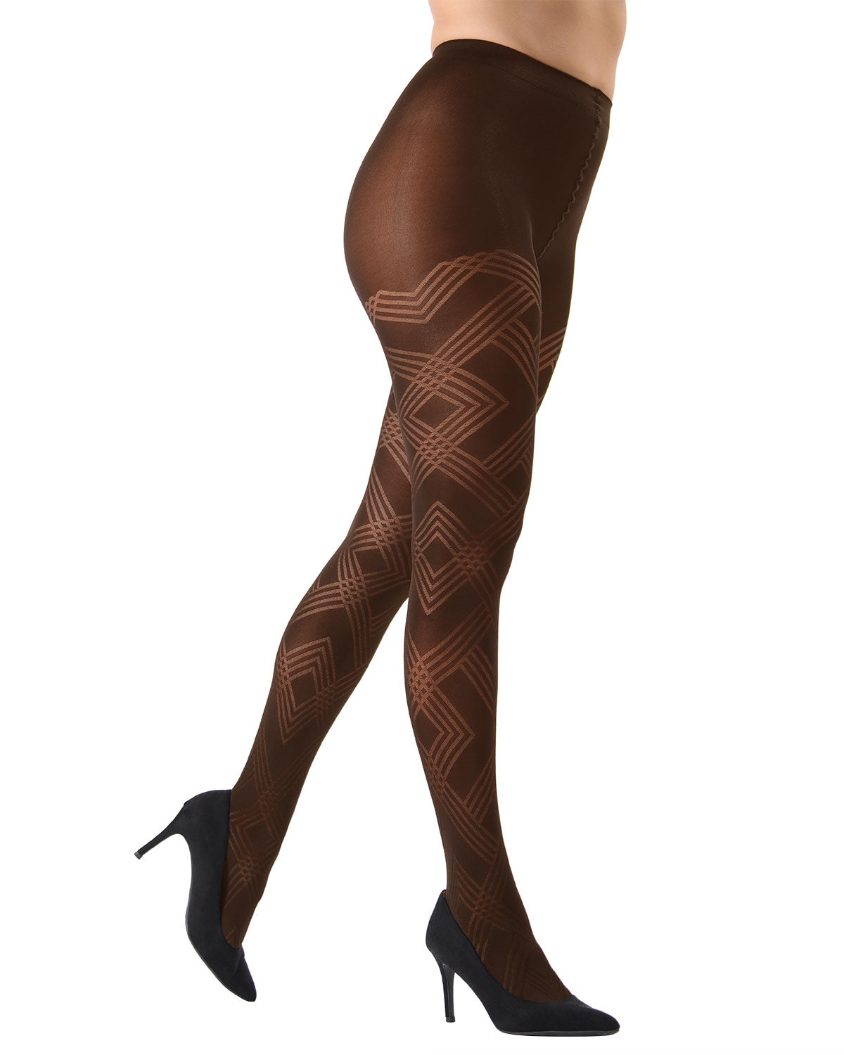 Geometric Pattern Opaque Tights : Color: Dark Chocolate