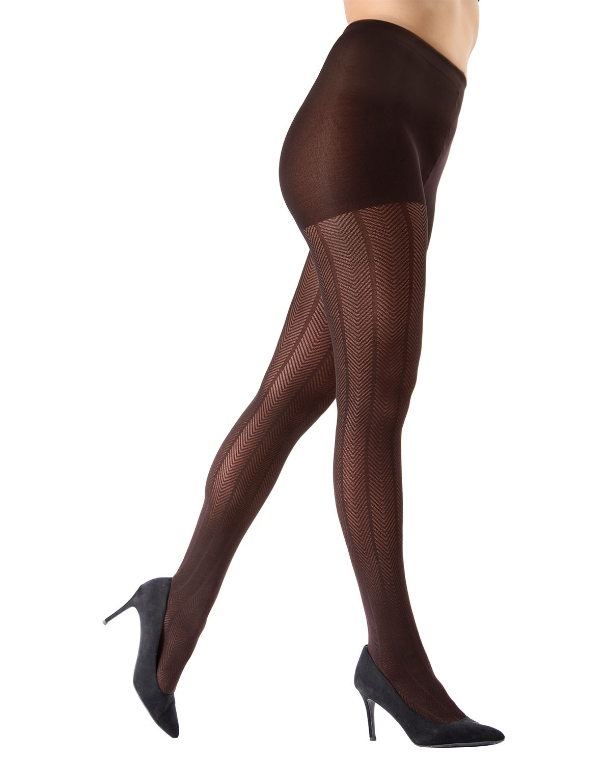 Herringbone Light Support Opaque Textured Tights : Color: Dark Chocolate