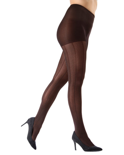 Herringbone Light Support Opaque Textured Tights : Color: Dark Chocolate