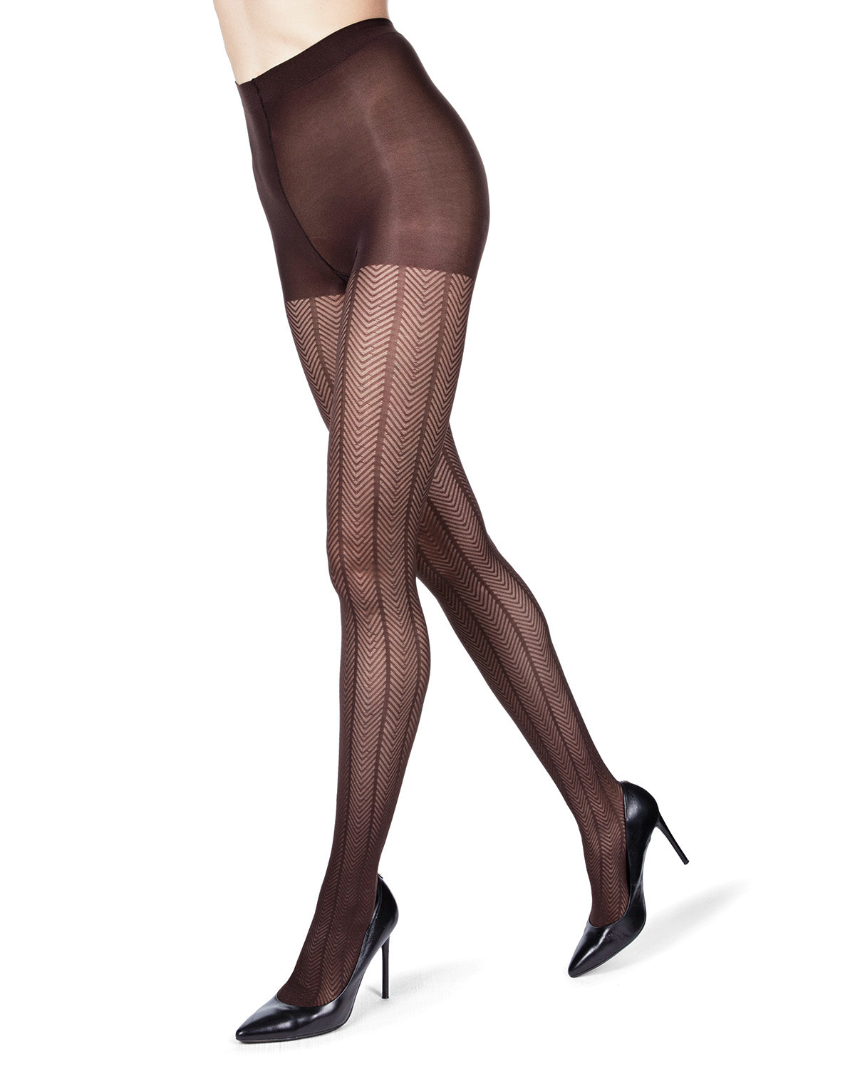 Herringbone Light Support Opaque Textured Tights : Color: Dark Chocolate