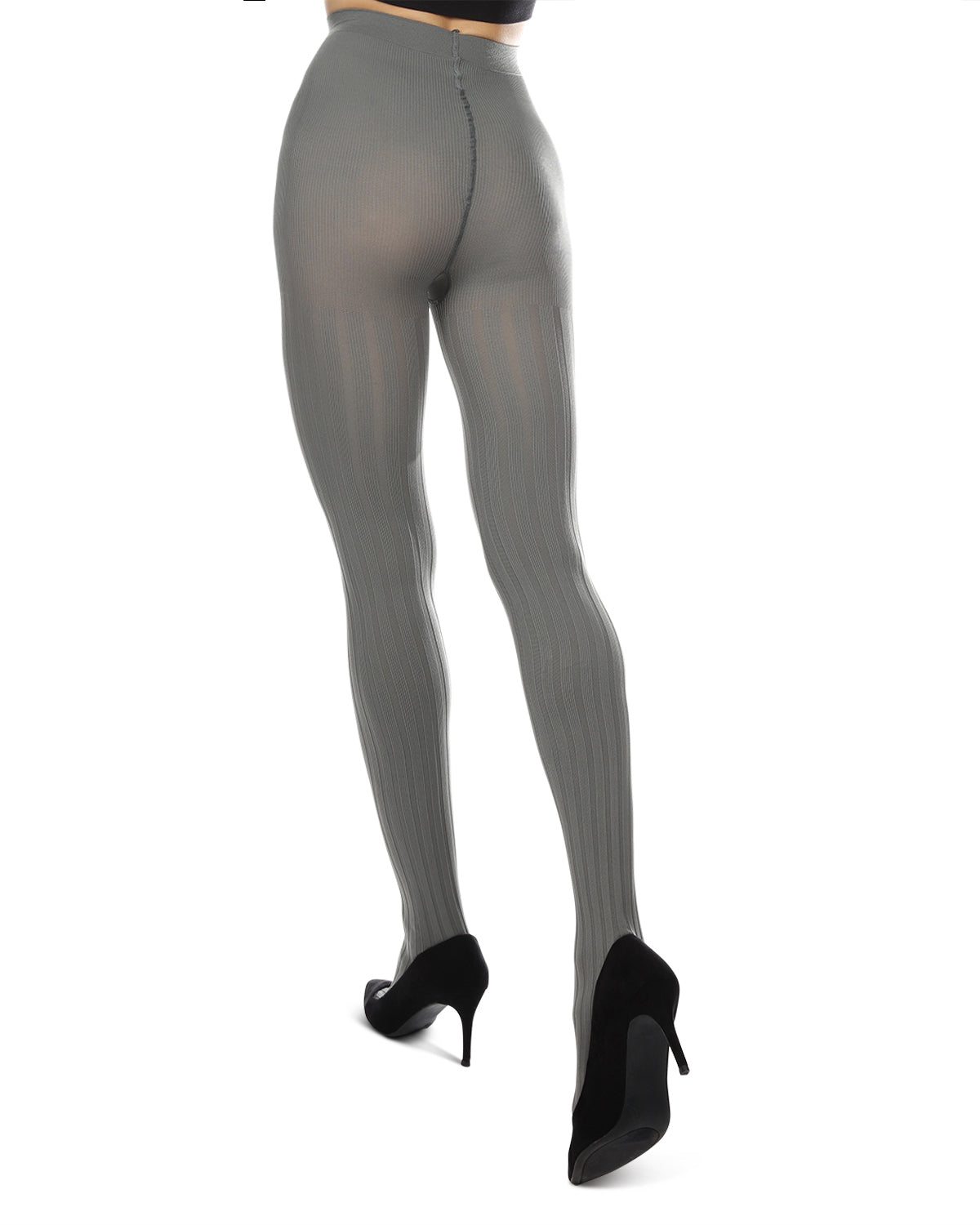 Women's Priority Rib Grey Opaque Tights : Color: Gargoyle Gray