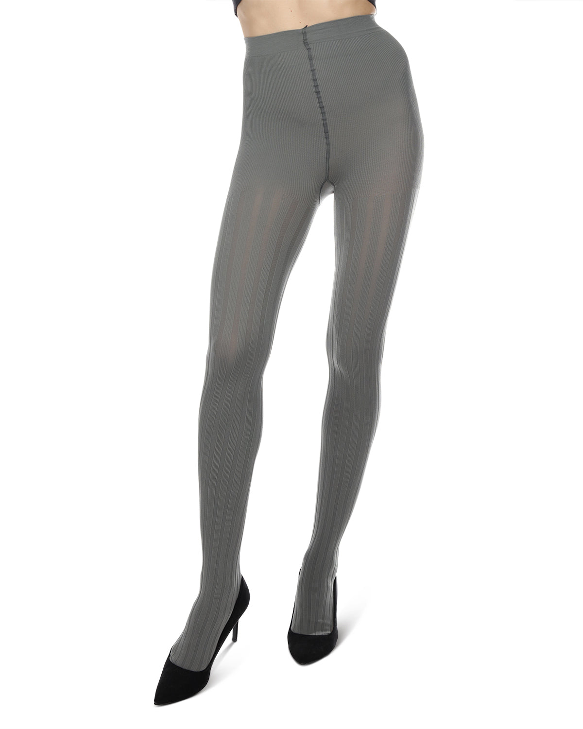 Women's Priority Rib Grey Opaque Tights : Color: Gargoyle Gray
