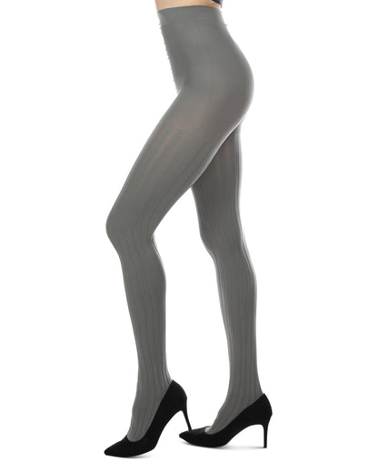 Women's Priority Rib Grey Opaque Tights : Color: Gargoyle Gray
