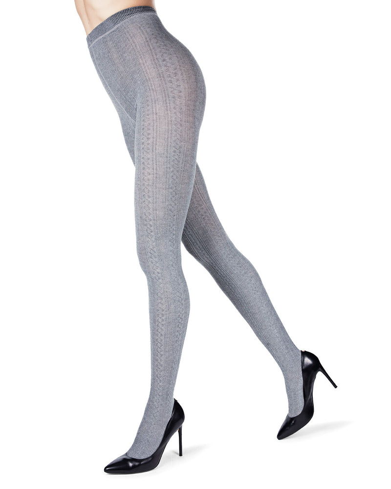 Cable Knit Tights with Natural Bamboo Fibres Ivory