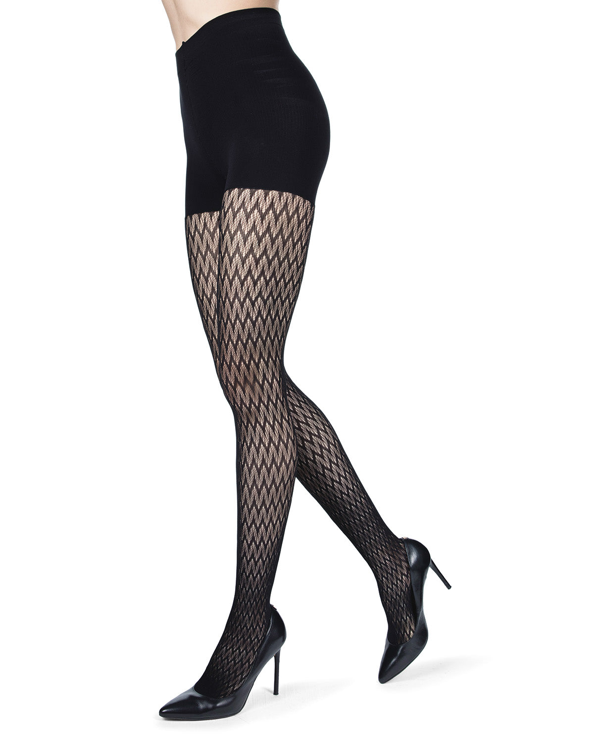 Women's FirmFit Chevron Net Nylon Tights : Color: Black
