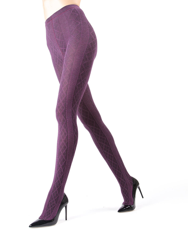 MeMoi Women's Crossing Diamonds Sweater Tights Purple Large