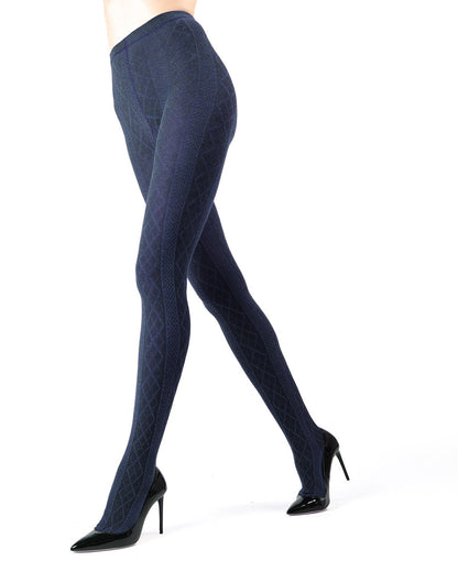 Juneau Diamonds Cotton Blend Sweater Tights : Color: Navy Blazer