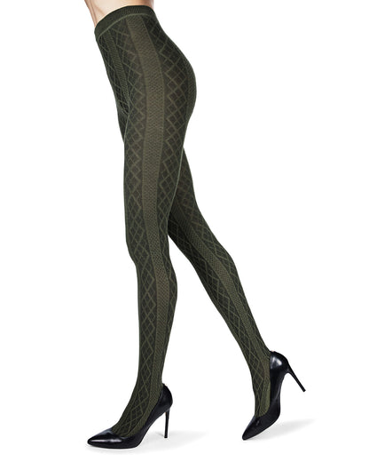 Juneau Diamonds Cotton Blend Sweater Tights : Color: Olive Heather