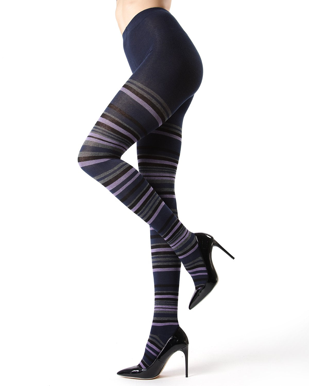 Lulea Striped Cotton Blend Sweater Tights : Color: Navy Blazer