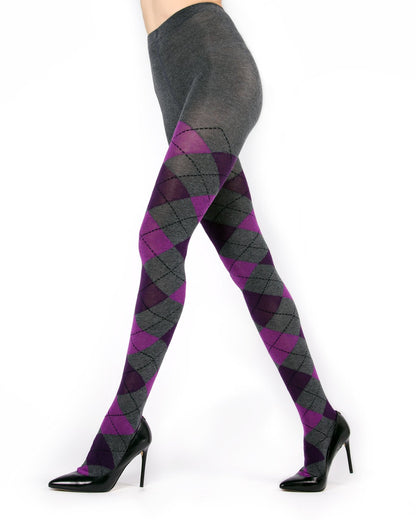 Textured Argyle Sweater Tights : Color: DARK GRAY HEATHER PURPLE 