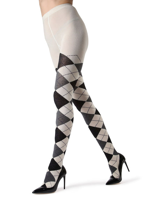 Textured Argyle Sweater Tights : Color: Winter White