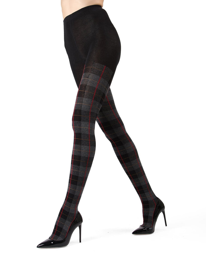 Green and Blue Plaid Patterned Tights Women's Opaque Print