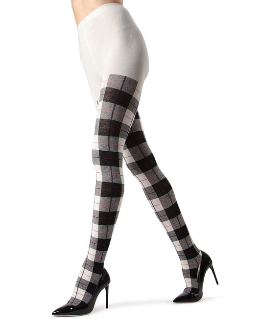 Glasgow Plaid Cotton Blend Sweater Tights : Color: Winter White