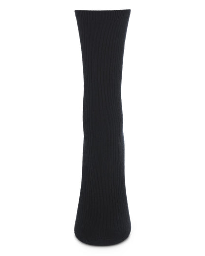 Women's 2 Pair Pack Bamboo Blend Flat Ribbed Crew Socks : Color: Black