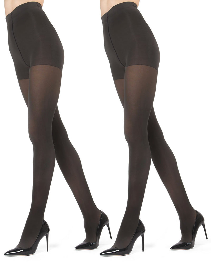 2 Pairs Women's Perfectly Opaque Control Top Microfiber Tights
