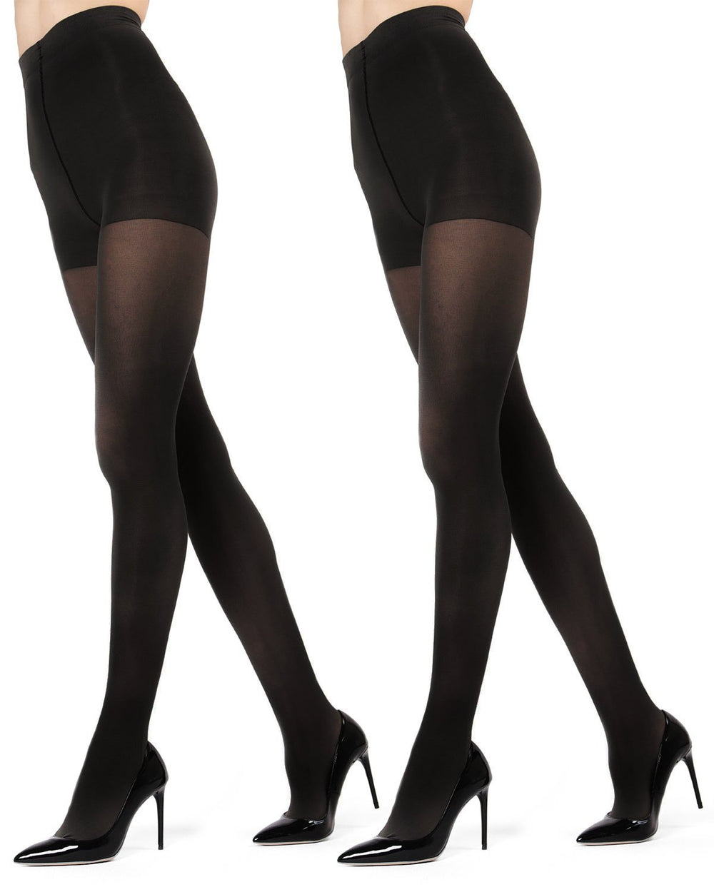Women's 2 Pair Pack Perfectly Opaque Control Top Microfiber Tights : Color: Black