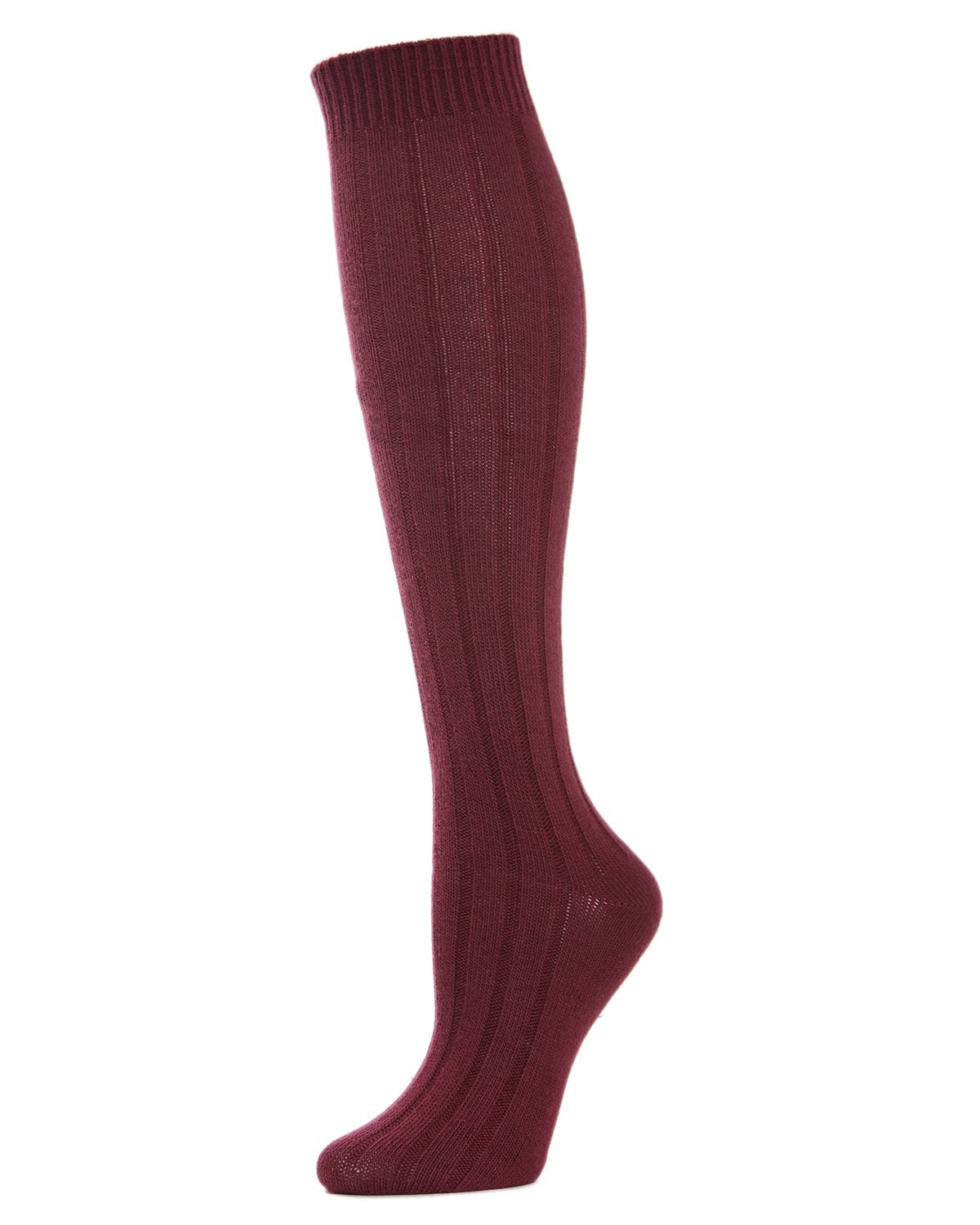 Ribbed Cotton Blend Knee High Socks : Color: Tawny Port