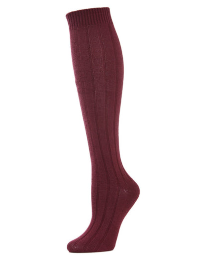 Ribbed Cotton Blend Knee High Socks : Color: Tawny Port