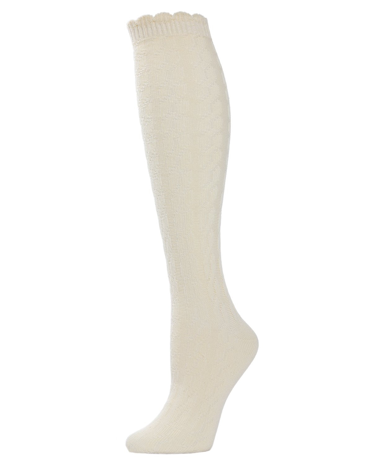 Cable-Knit Cotton Blend Knee High Socks : Color: Winter White