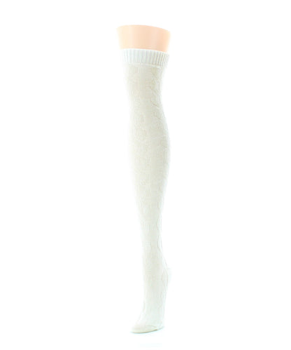 Jumbo Cable Over The Knee Cotton Blend Warm Socks : Color: Winter White