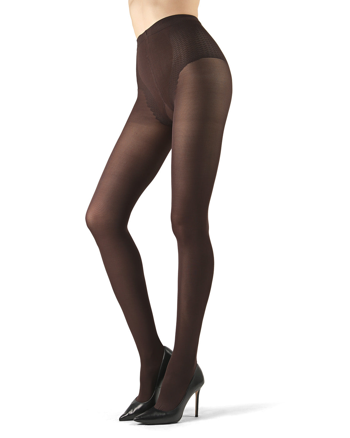 Women's Luxe Satin Opaque 60 D Control Top Banded Tights : Color: Moka