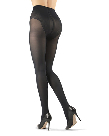 Women's Luxe Satin Opaque 60 D Control Top Banded Tights : Color: Nero